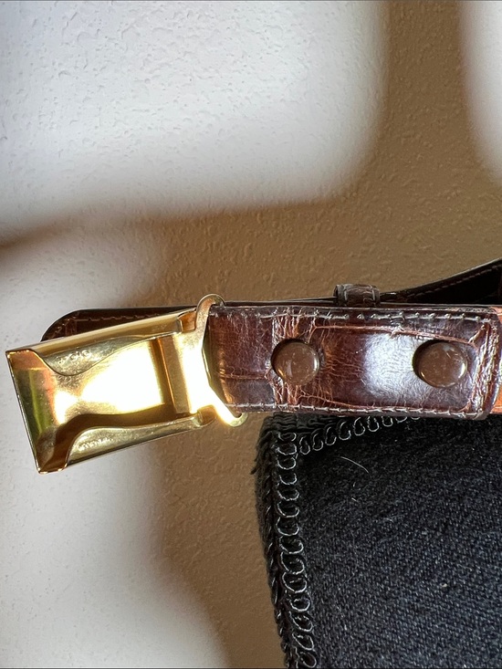 Polo Ralph Lauren Unisex Brown Alligator Belt 12k Gold Adjustable Buckle 30